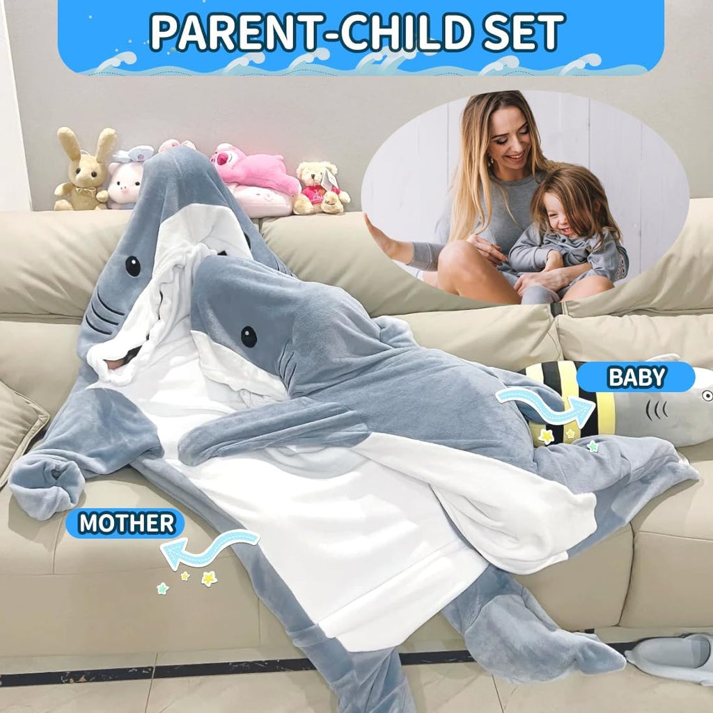 PATRICHOR Manta Tiburon, Pijama de Tiburón Manta Cuerpo Entero, Shark Blanket con Mangas y Capucha, Pijama Tiburón para Dormir, Tiburones Usable Franela Suave Batamanta para Niños Niñas