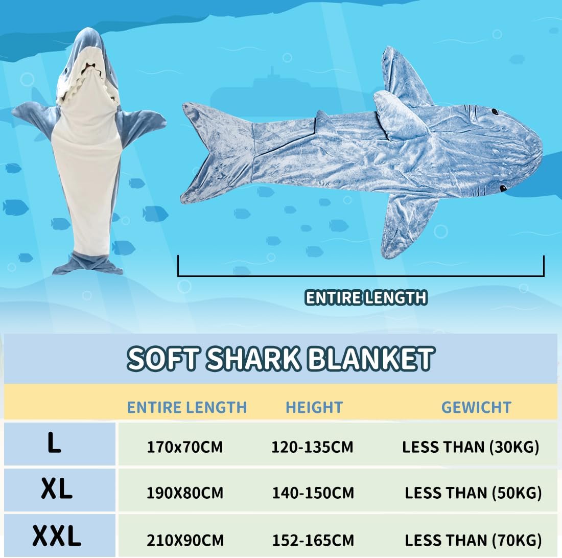 PATRICHOR Manta Tiburon, Pijama de Tiburón Manta Cuerpo Entero, Shark Blanket con Mangas y Capucha, Pijama Tiburón para Dormir, Tiburones Usable Franela Suave Batamanta para Niños Niñas