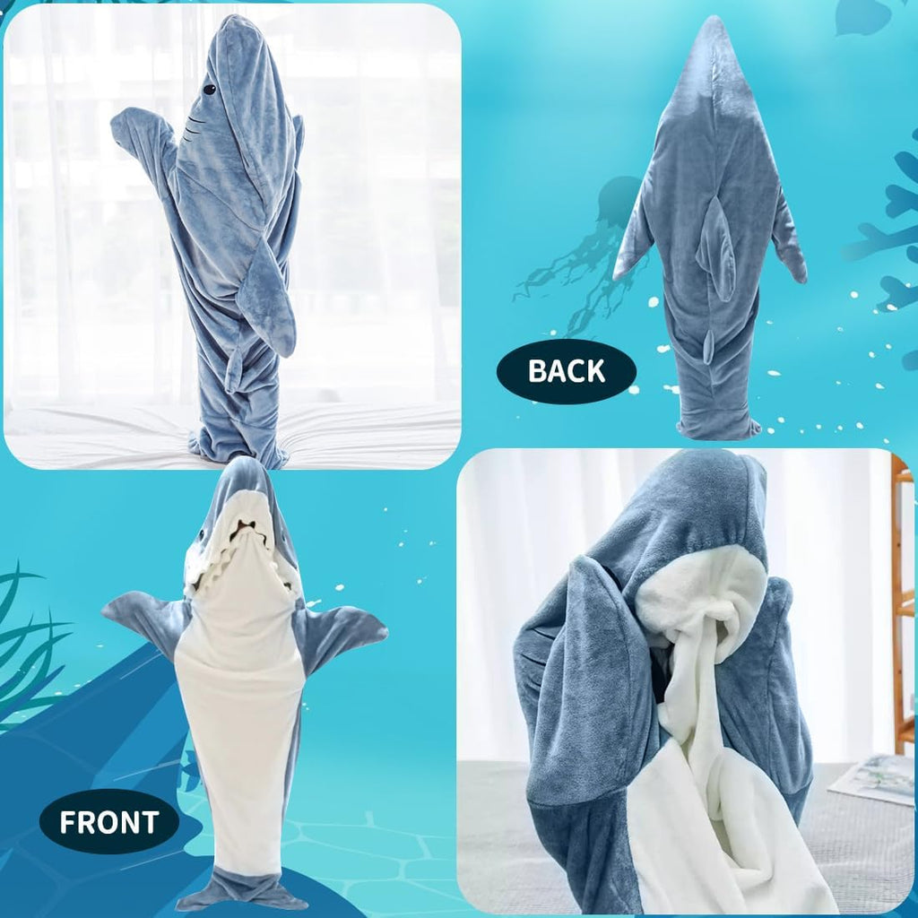 PATRICHOR Manta Tiburon, Pijama de Tiburón Manta Cuerpo Entero, Shark Blanket con Mangas y Capucha, Pijama Tiburón para Dormir, Tiburones Usable Franela Suave Batamanta para Niños Niñas