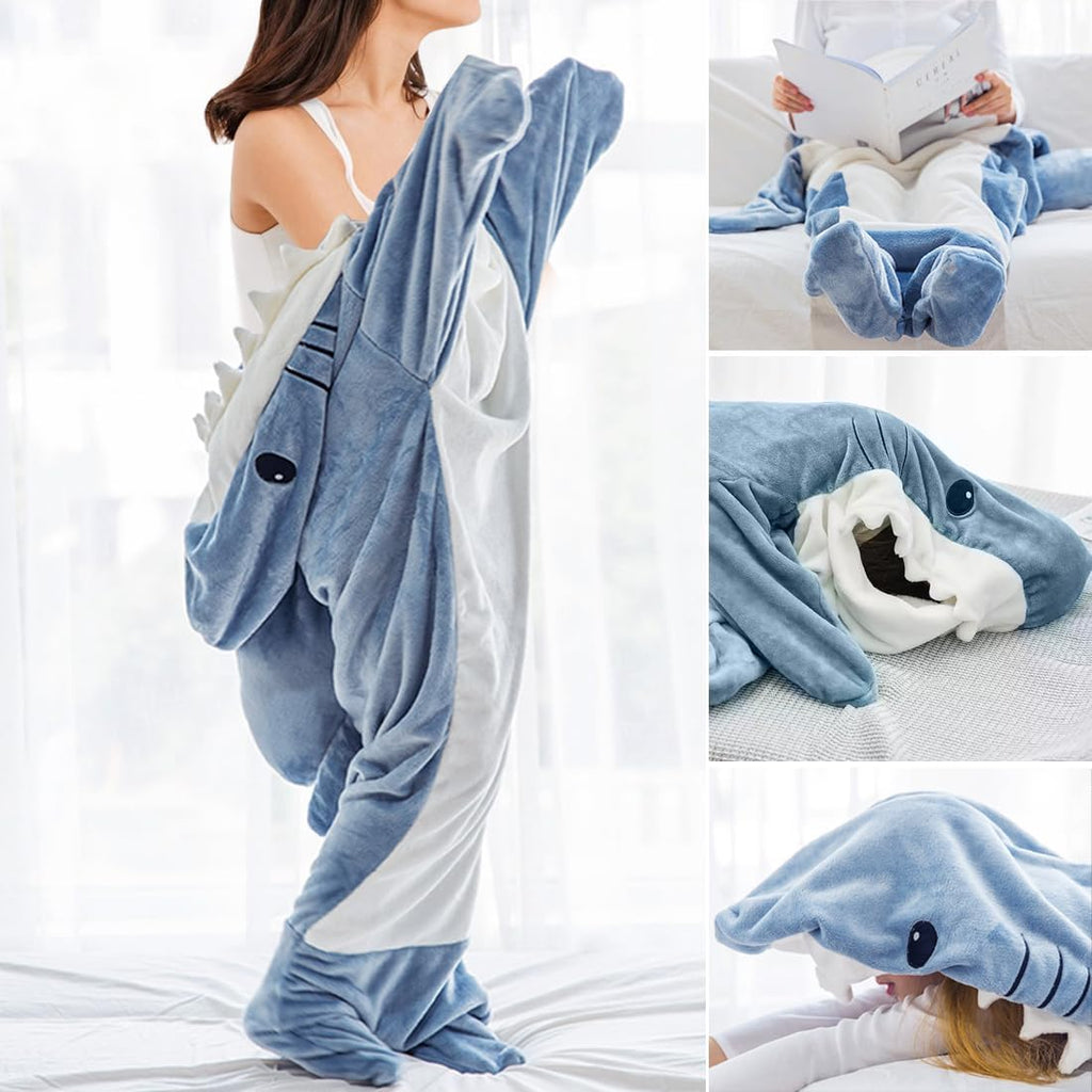 PATRICHOR Manta Tiburon, Pijama de Tiburón Manta Cuerpo Entero, Shark Blanket con Mangas y Capucha, Pijama Tiburón para Dormir, Tiburones Usable Franela Suave Batamanta para Niños Niñas