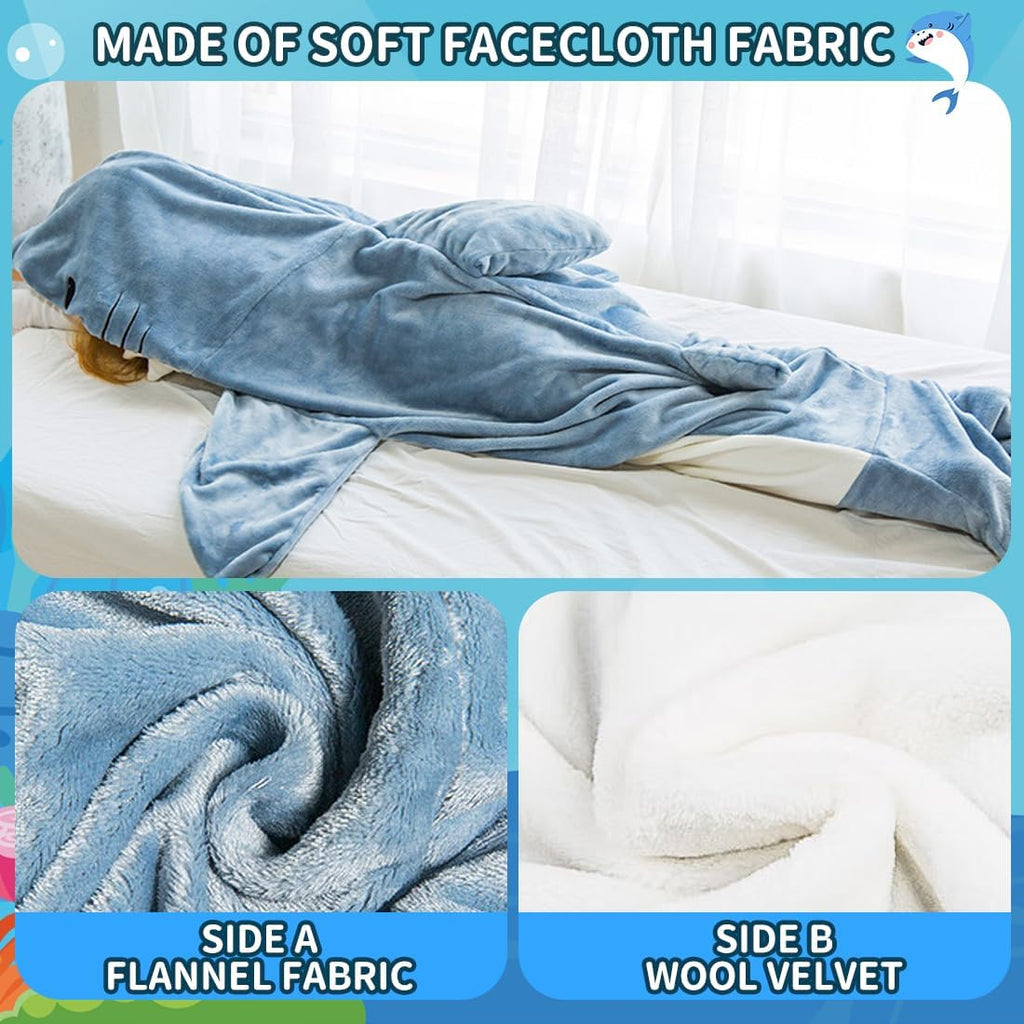 PATRICHOR Manta Tiburon, Pijama de Tiburón Manta Cuerpo Entero, Shark Blanket con Mangas y Capucha, Pijama Tiburón para Dormir, Tiburones Usable Franela Suave Batamanta para Niños Niñas