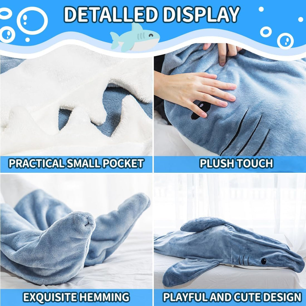 PATRICHOR Manta Tiburon, Pijama de Tiburón Manta Cuerpo Entero, Shark Blanket con Mangas y Capucha, Pijama Tiburón para Dormir, Tiburones Usable Franela Suave Batamanta para Niños Niñas
