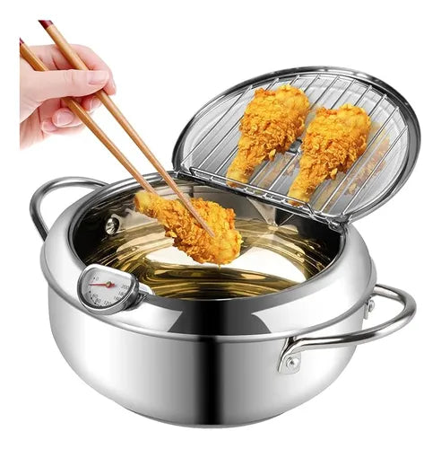 Olla Freidora Japonesa De Acero Inoxidable Con Termómetro Color Plateado 3.4 L