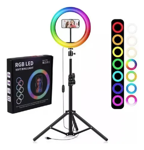 Aro De Luz Led 26 Cm Grande Luz Rgb Cálida Fría + Trípode