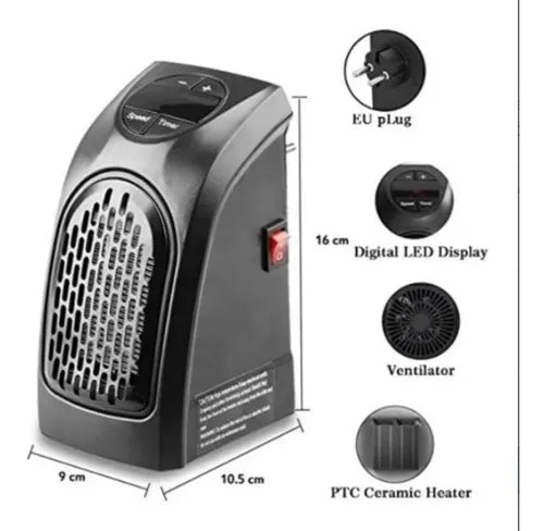 Mini Calefactor + Control Remoto + Pantalla Digital Negro