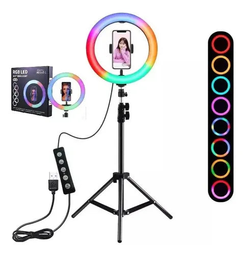Aro De Luz Led 26 Cm Grande Luz Rgb Cálida Fría + Trípode