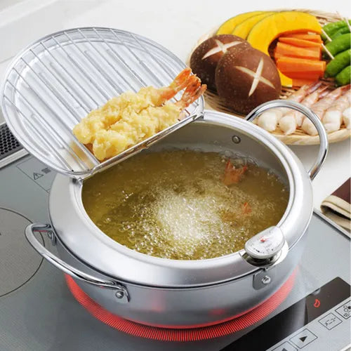 Olla Freidora Japonesa De Acero Inoxidable Con Termómetro Color Plateado 3.4 L