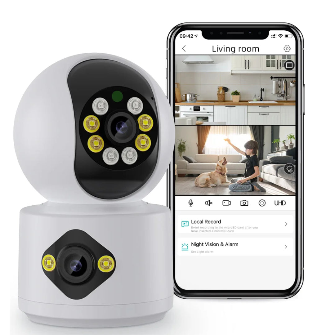 CÁMARA WIFI SEGURIDAD VIGILANCIA 360° DUAL LENTE FHD AUDIO BIDIRECCIONAL
