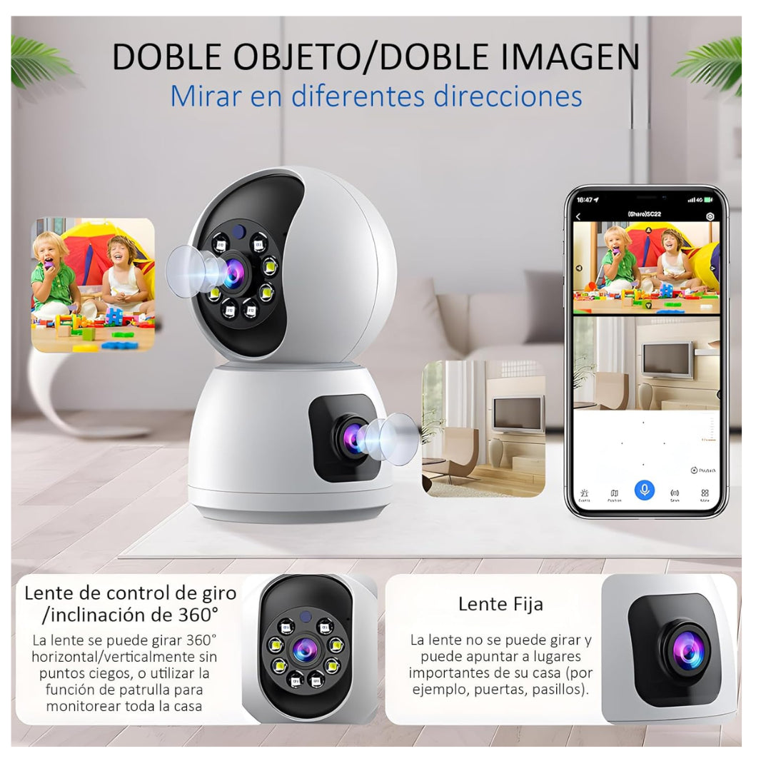 CÁMARA WIFI SEGURIDAD VIGILANCIA 360° DUAL LENTE FHD AUDIO BIDIRECCIONAL