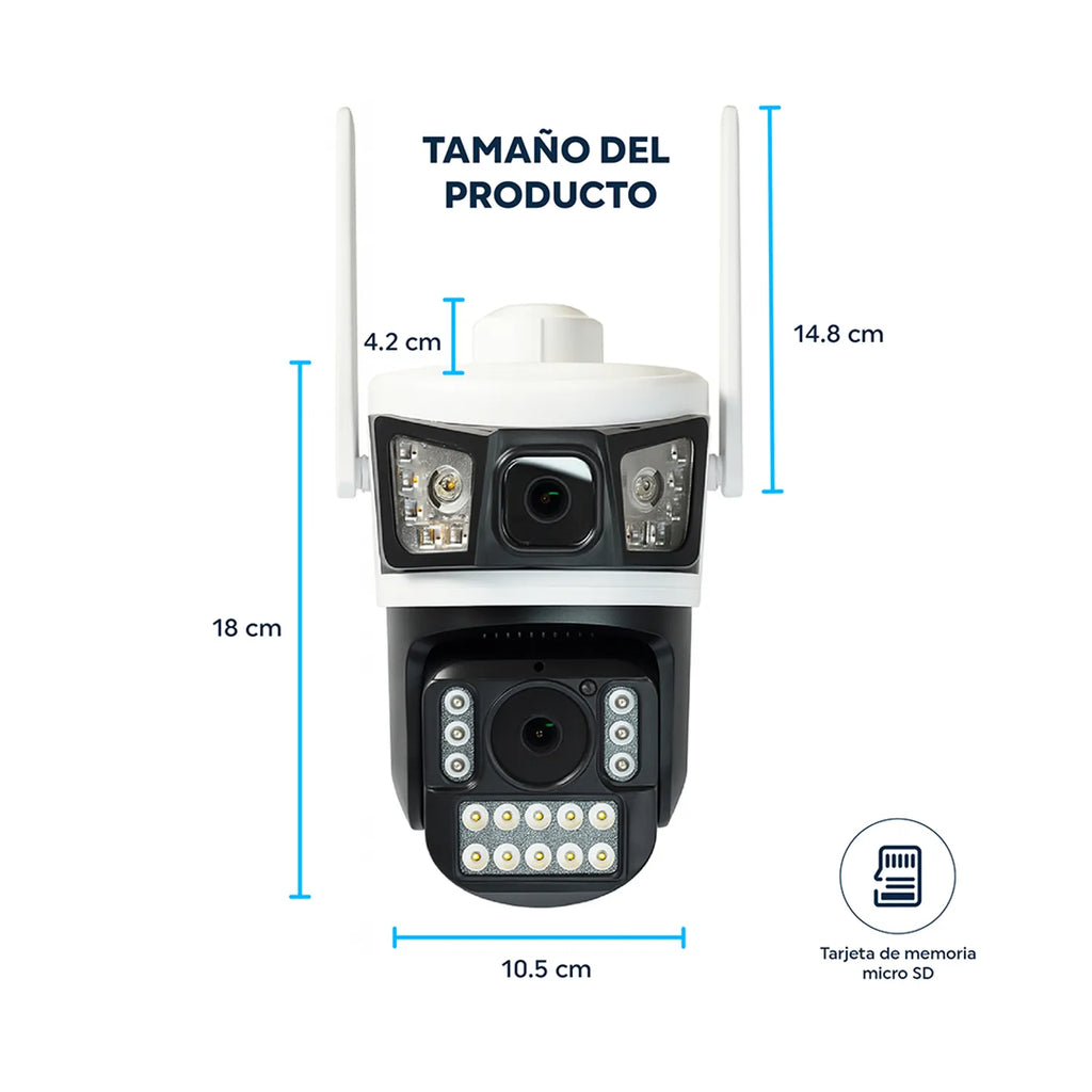 Cámara de seguridad doble lente Exterior Panel Solar con Chip SIM 4G FHD Alarma