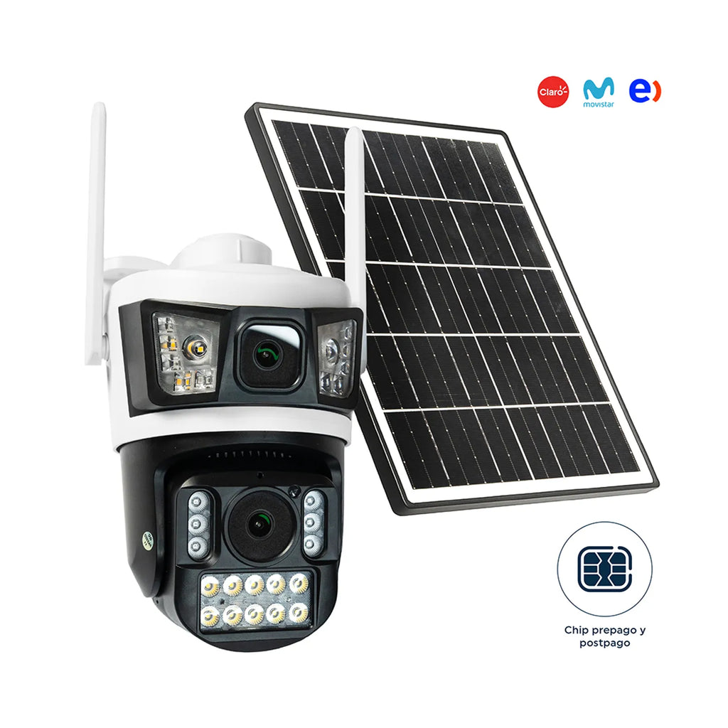 Cámara de seguridad doble lente Exterior Panel Solar con Chip SIM 4G FHD Alarma