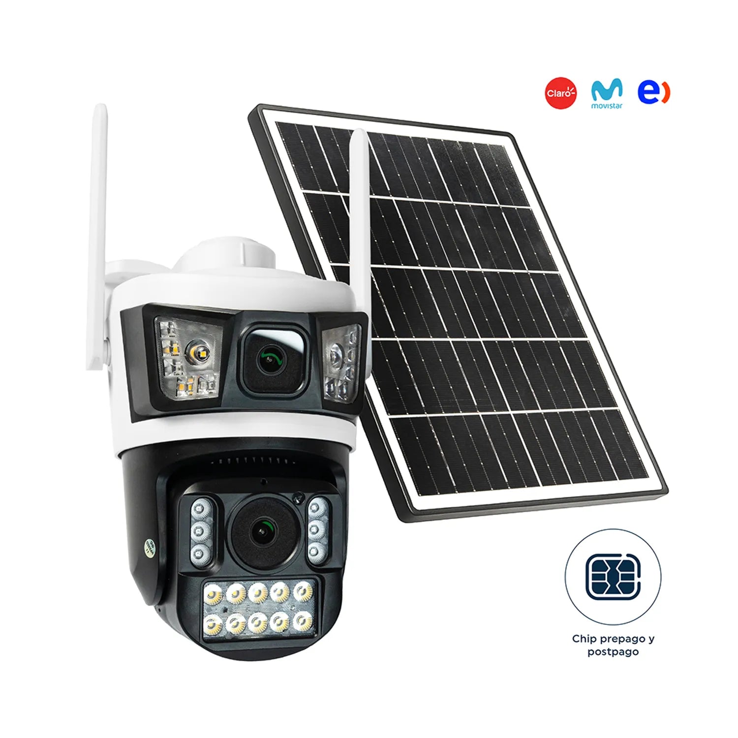 Cámara de seguridad doble lente Exterior Panel Solar con Chip SIM 4G FHD Alarma