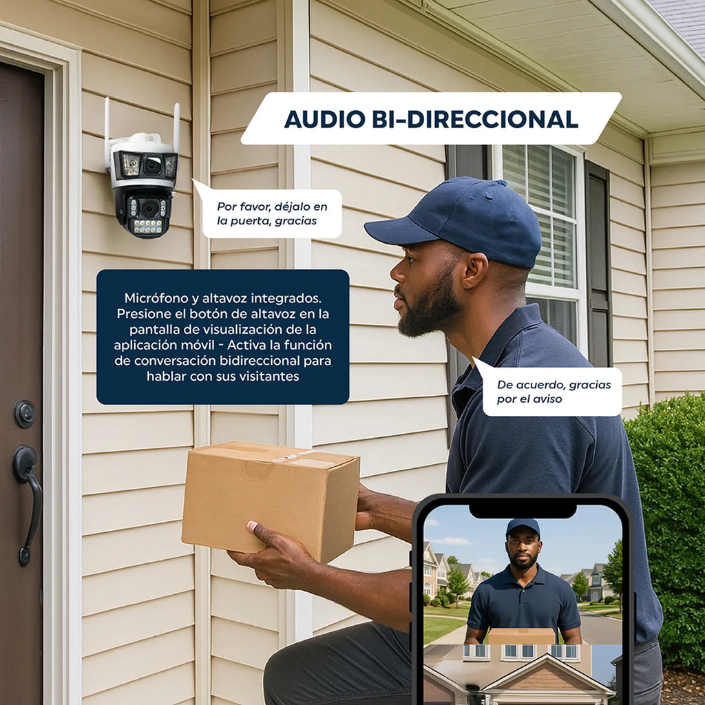 Cámara de seguridad doble lente Exterior Panel Solar con Chip SIM 4G FHD Alarma